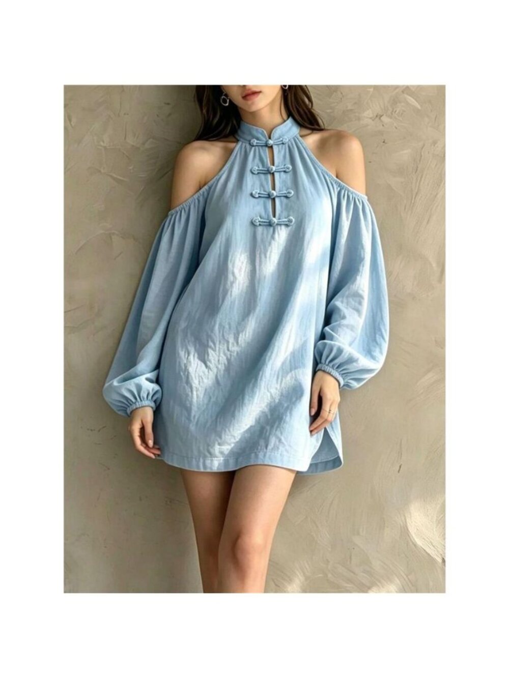 Cold-Shoulder Balloon Sleeve Mini Dress